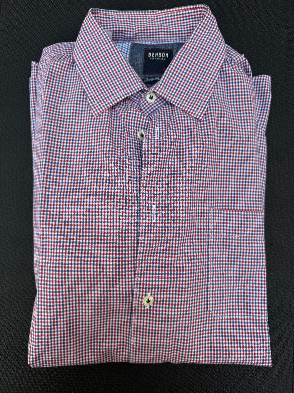 Benson New York Men’s Red Blue Gingham Button-Down Shirt Size M